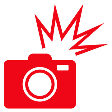 Camera Flash flat icon. Vector red symbol. Pictogram is isolated on a white background. Trendy flat style illustration for web site design, logo, ads, apps, user interface.