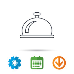 Reception bell icon. Hotel service sign. Calendar, cogwheel and download arrow signs. Colored flat web icons. Vector