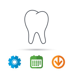 Tooth icon. Stomatology sign. Dental care symbol. Calendar, cogwheel and download arrow signs. Colored flat web icons. Vector