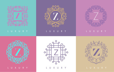 Z Letter Pastel Floral Monogram Lines Logo Design.