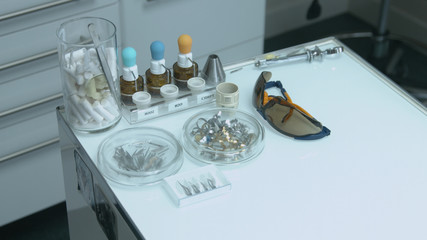 Table with tools of the dentist