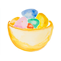 watercolor bowl with easter eggs