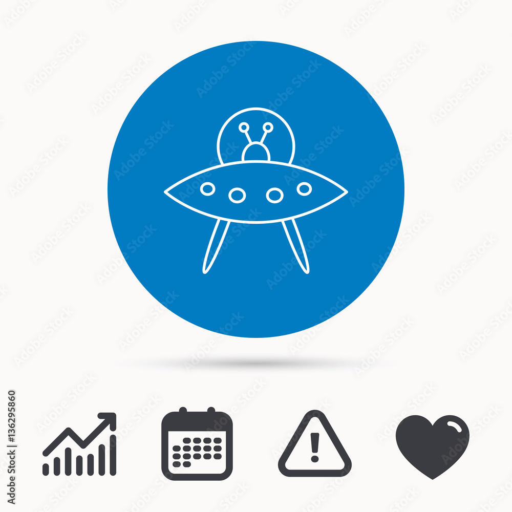 Poster ufo icon. unknown flying object sign. martians symbol. calendar, attention sign and growth chart. bu