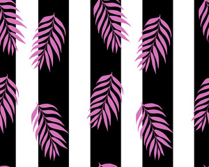 Beautiful seamless vector floral pattern background with palm trees, abstract stripped geometric texture