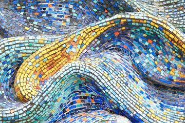 Foto auf Acrylglas Mosaik Textur-Mosaik-Fliesen-bunter Wellen-Hintergrund