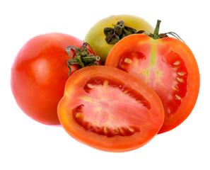 Slices  fresh  tomatoes isolated on white background