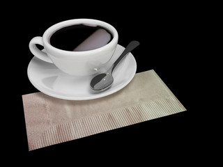 Cup of coffee napkin and spoon