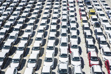 New cars ready to ship in the port of Barcelona