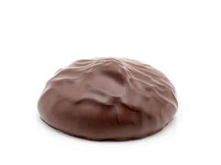 chocolate covered marshmallows on white background