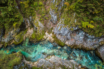 Leutaschklamm - wild gorge with river in the alps of Germany