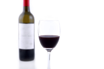 wine glass and bottle of wine isolated on a white background