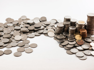 Coin stack (Baht) in white background
