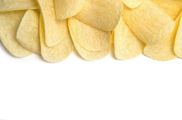 Potato chips isolated white background.