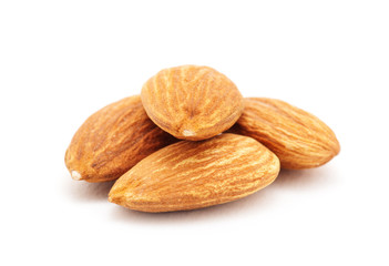 group of almonds isolated on white