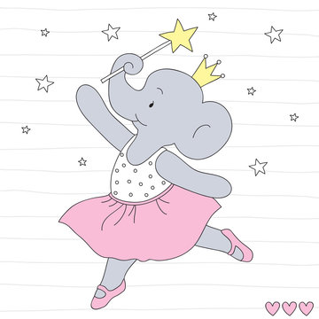 cute elephant with a magic wand vector illustration