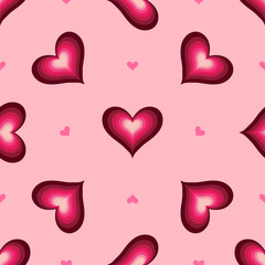 Seamless pattern with hearts on pink background