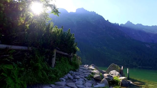 Morskie oko Lake in the Tatra Mountains at sunrise, Poland