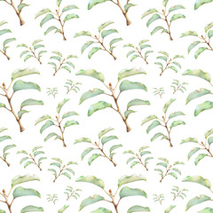 Seamless pattern with beautiful spring plants drawn by hand with colored pencils. Pencil drawing. Can be used for pattern fills, wallpapers, web page, surface textures.