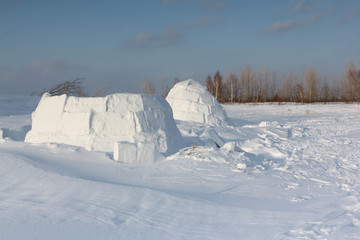 Igloo  standing on a snowy glade  in the winter