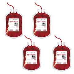 Vector illustration blood bag with label different blood group ABO and Rh system