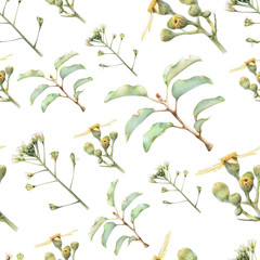 Seamless pattern with beautiful spring flowers and plants drawn by hand with colored pencils. Pencil drawing. Can be used for pattern fills, wallpapers, web page, surface textures.