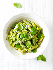 Fussili pasta with basil pesto and herbs