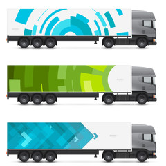 Mockup truck or van. Vehicles branding for advertising, business and corporate identity. Set of design templates for transport.