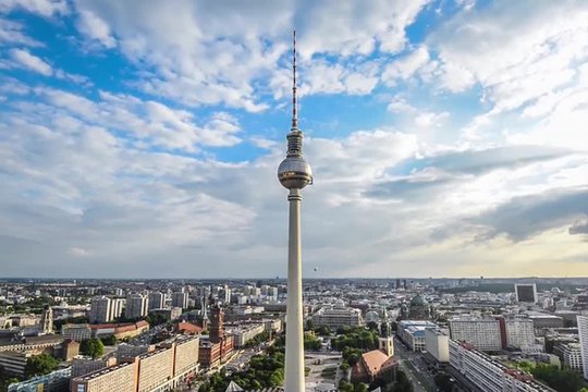 Berlin skyline cityscape timelapse seen from Hotel Park Inn Berlin, Germany, Europe