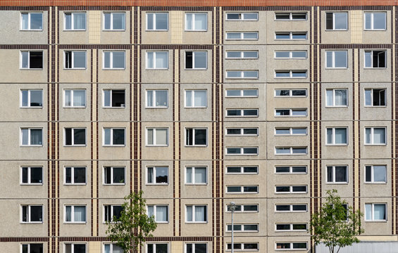 typical gdr Plattenbau building facade in Berlin, Germany, Europe
