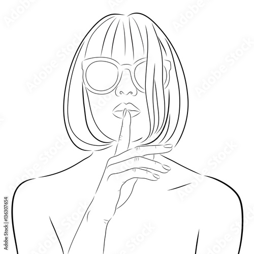 Vector Beautiful Woman Wearing Sunglasses In Contours Stock Image And Royalty Free Vector 