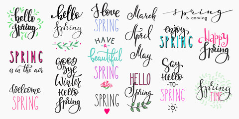 Hello spring lettering typography big set
