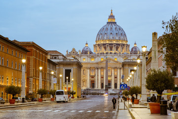 St. Peters Basilica (Basilica di San Pietro) in Vatican City in the morning, Rome, Italy, Europe