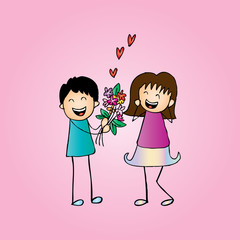 Boy and Girl with flowers 