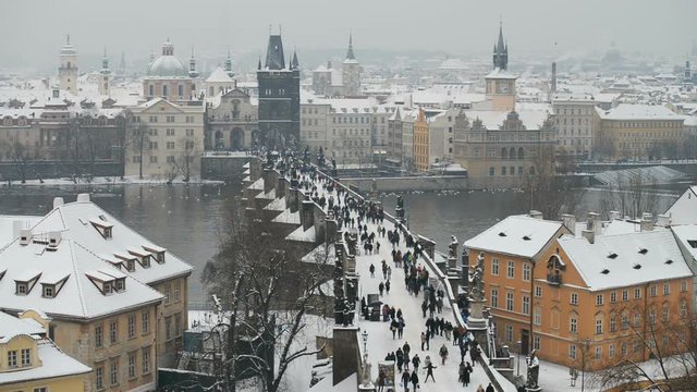 panorama of Prague in winter, Bohemia, Czech Republic, Europe.