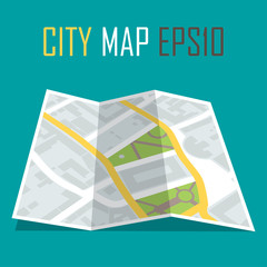 vector illustration of paper city map on blue background