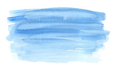 Horizontal gradient blue brush strokes painted in watercolor on clean white background