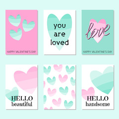Fototapeta na wymiar Set of Valentines Day cards. Romantic greeting card, invitation, poster design. Vector illustration.