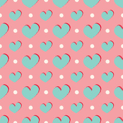 Seamless pattern with hearts and dots.