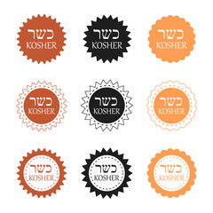 vector set of kosher products labels in brown colors