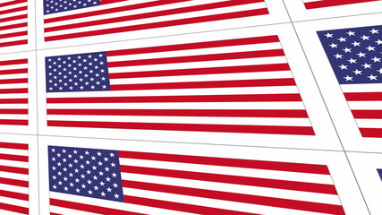 Sheet of postcards with national flag of USA. Sate symbol of United States nation and government.
