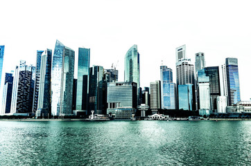 Fototapeta premium Cityscape of singapore city isolated on white background on white background.