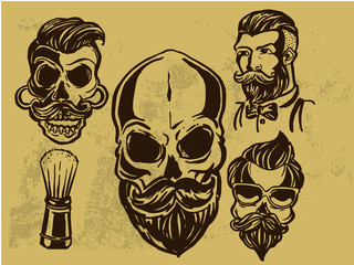 Set of vintage barber shop design
