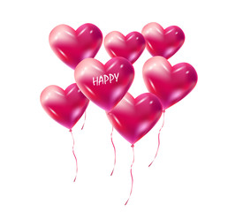 Fototapeta na wymiar Heart balloons shape Decoration. Red Heart balloons flying isolated on white background. Heart romance love symbol for Valentine's Day, Birthday, Wedding cards, invitation, advertising
