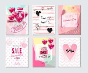 Set of Valentine's day card, sale and other flyer templates with lettering. Typography poster, card, label, flyer, banner design collection. Love, Romance Vector illustration