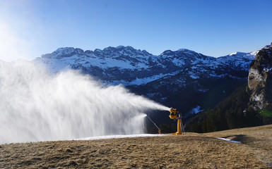 Switzerland, Portes du Soleil, Champery, active snow cannon