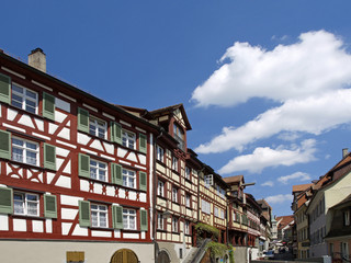 Fachwerkhäuser in der Altstadt von Meersburg am Bodensee, Baden-Wuerttemberg, Deutschland, Europa