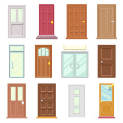Modern Old Doors Icons Set House Flat Design Isolated Vector Illustration