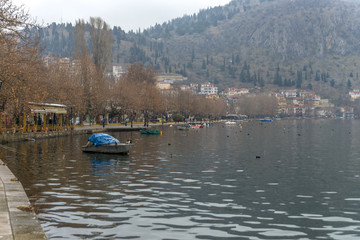 Fishing boats at the magnificent lake of Kastoria, Greece during - 136318209