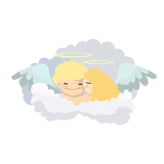 Flat cupid. Cartoon character. Two lovers. Vector isolated illustration