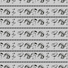 Hand drawn seamless pattern with mushrooms.